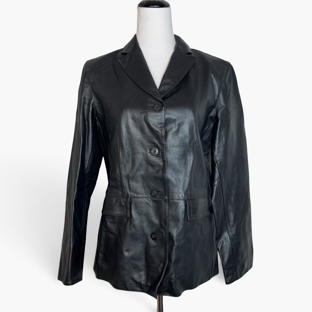 GAP Vintage Black Leather Blazer Jacket Coat Size M Matrix Minimalist Y2K 90s